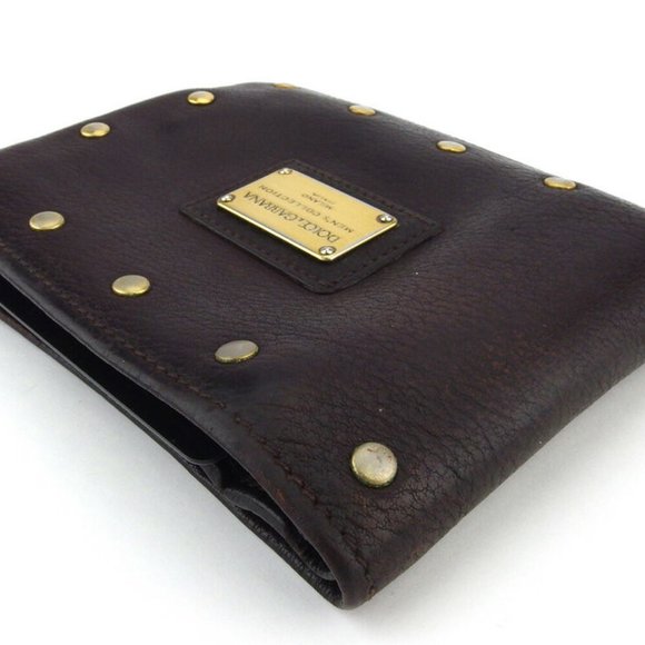 DOLCE & GABBANA two-fold wallet logo plate leather Auth used T18435 - Picture 3 of 8